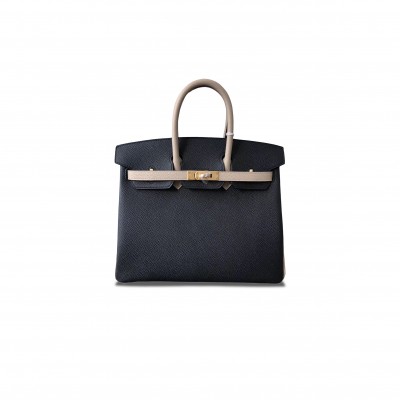 HERMÈS BIRKIN 25 CLEMENS LEATHER MIDNIGHT BLUE BUTT GRAY 23062729 (25*20*13cm)